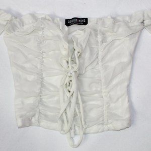 Fashion Nova Mesh Ruched Crop Top - White